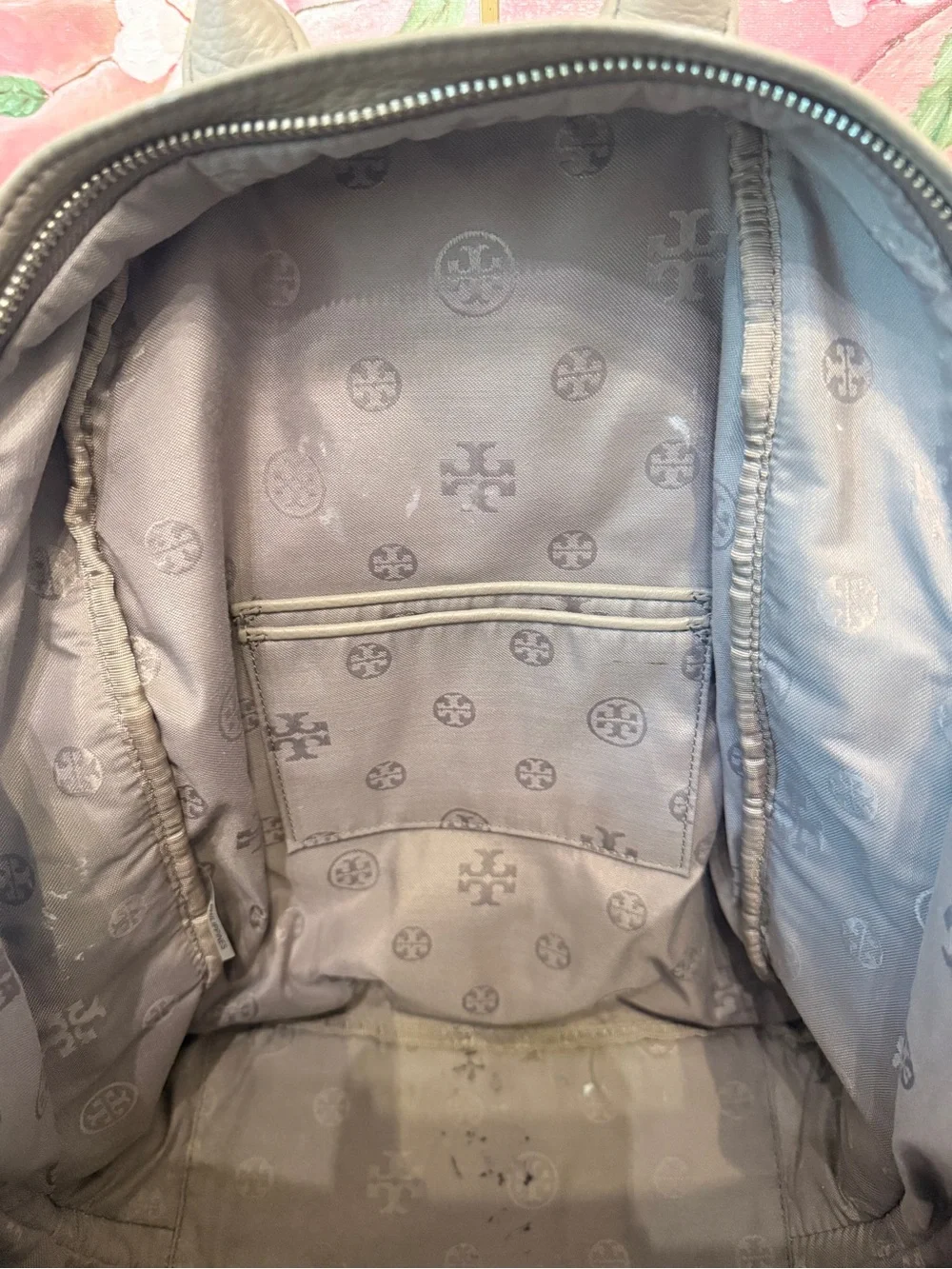 Tory Burch Gray Pebbled Leather Backpack